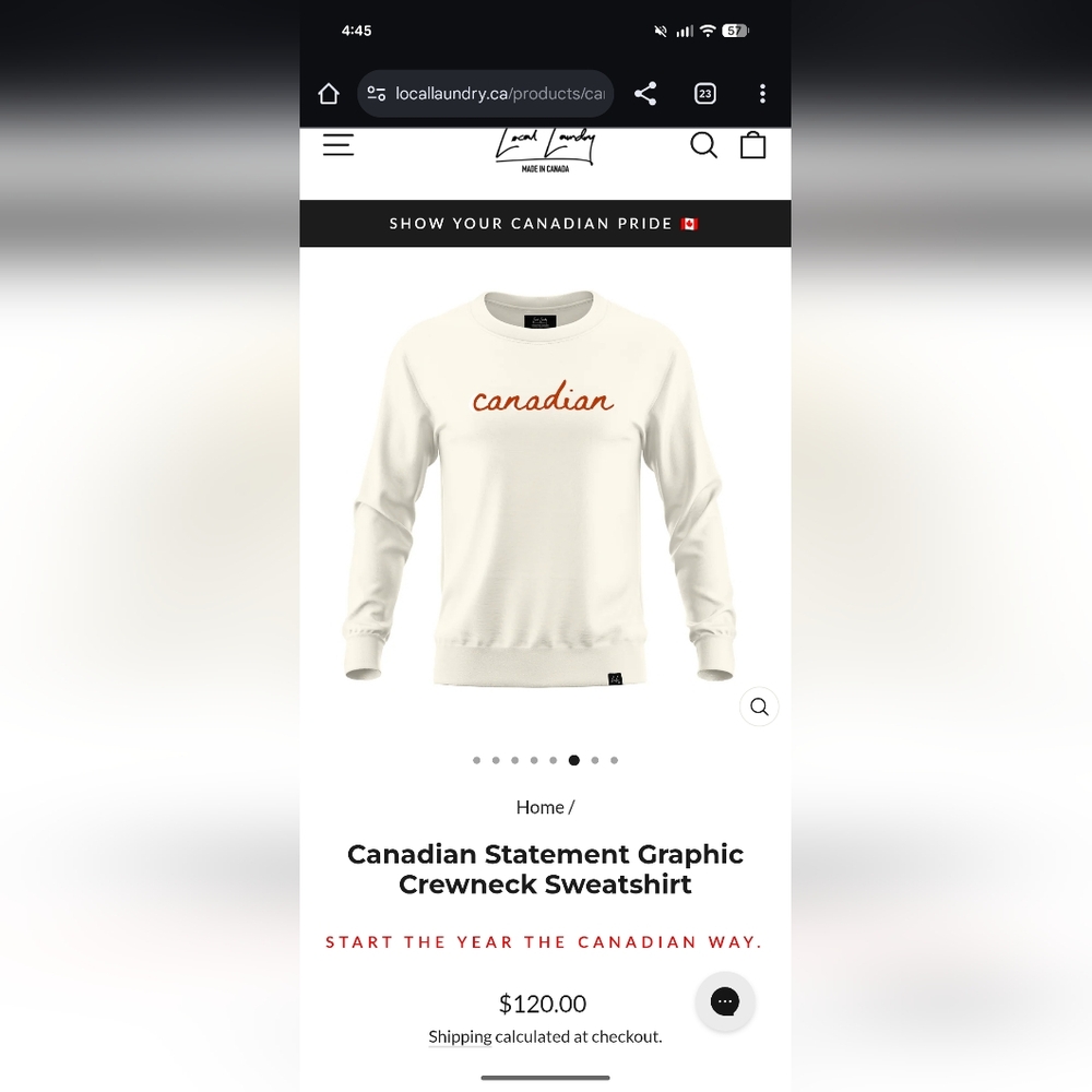 Local Laundry Canadian Cream Sweatshirt Medium Made In Canada NWT